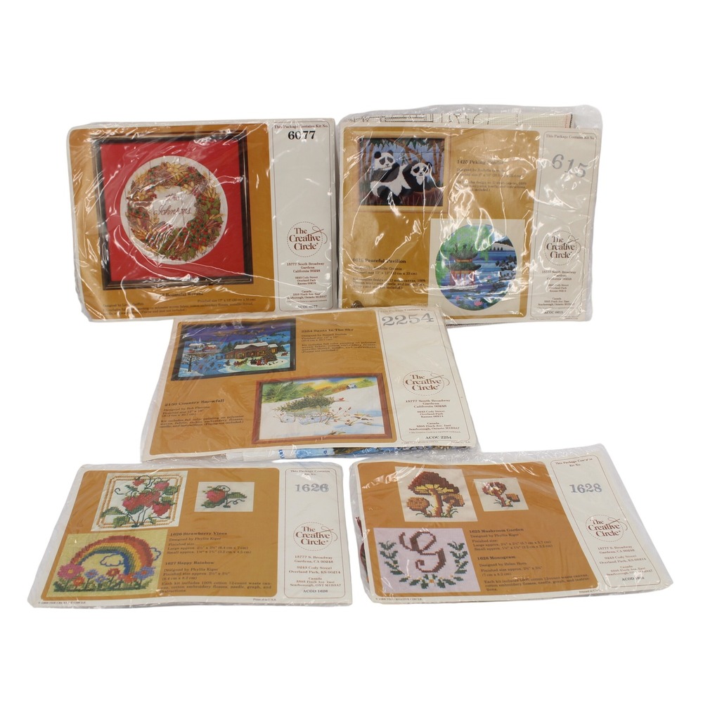 Vintage The Creative Circle Embroidery Cross Stitch Kits Lot of 5 1980s Designs